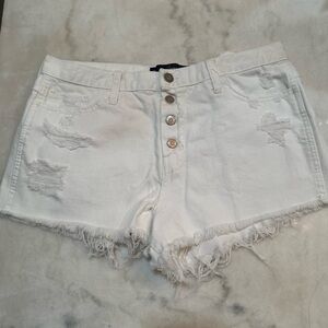 Hollister White Jean Shorts Distressed Frayed‎ Hem Size 31